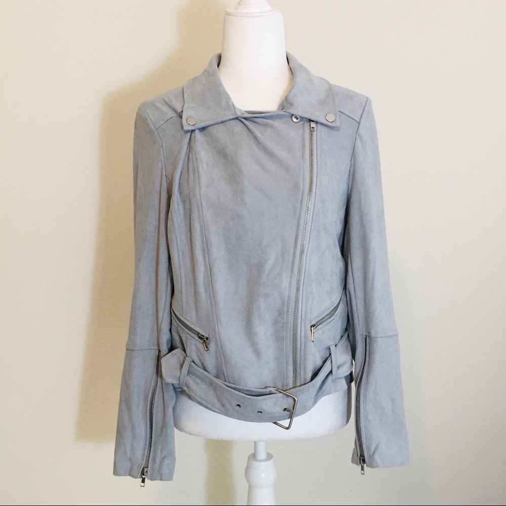 Lysse Womens Cory Faux Suede Moto Jacket Light Blue Asymmetric Zip size Medium - Picture 9 of 15